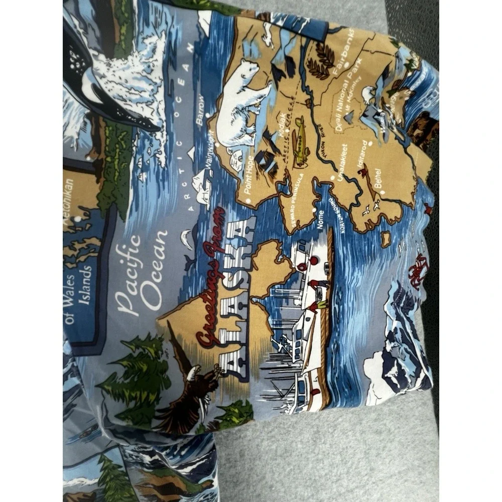 David Carey Alaska Hawaiian Shirt Mens 4XL Blue Map Print Button Up‎